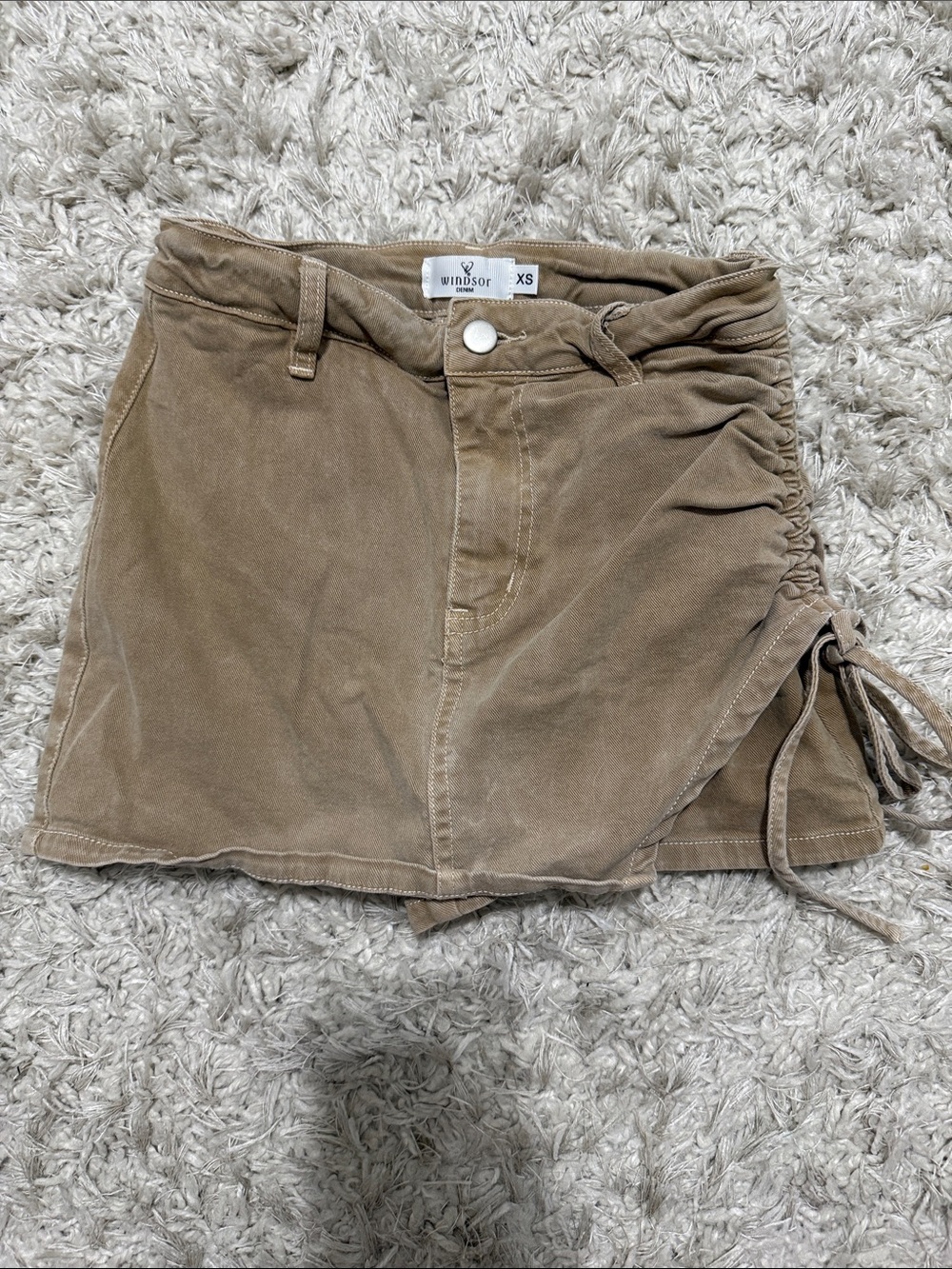 Windsor Tan Side-Tie Suede-Look Mini Skort